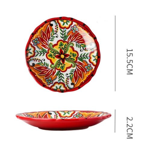 Underglaze Ceramic Tableware Bohemian Household Dishes $35.15 Dana Fashion Color: G1 Dana's Kitchen Product information: Product category: Bowl Material: Ceramic Pattern: Flower Shape: Round Color: A, B, C, D, E, F, G, H, L, M A1: Red Polkadot - 8 inch di