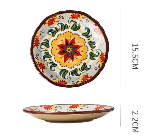 Underglaze Ceramic Tableware Bohemian Household Dishes $35.81 Dana Fashion Color: H1 Dana's Kitchen Product information: Product category: Bowl Material: Ceramic Pattern: Flower Shape: Round Color: A, B, C, D, E, F, G, H, L, M A1: Red Polkadot - 8 inch di