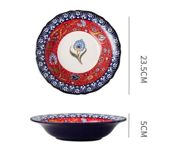 Underglaze Ceramic Tableware Bohemian Household Dishes $61.98 Dana Fashion Color: R1 Dana's Kitchen Product information: Product category: Bowl Material: Ceramic Pattern: Flower Shape: Round Color: A, B, C, D, E, F, G, H, L, M A1: Red Polkadot - 8 inch di