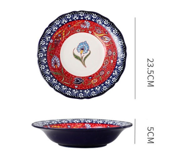 Underglaze Ceramic Tableware Bohemian Household Dishes $61.98 Dana Fashion Color: R1 Dana's Kitchen Product information: Product category: Bowl Material: Ceramic Pattern: Flower Shape: Round Color: A, B, C, D, E, F, G, H, L, M A1: Red Polkadot - 8 inch di