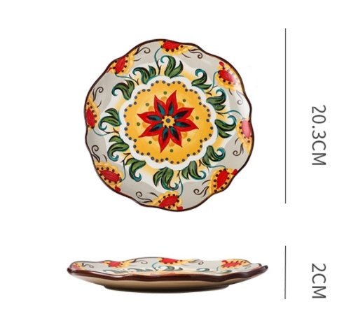 Underglaze Ceramic Tableware Bohemian Household Dishes $41.39 Dana Fashion Color: B1 Dana's Kitchen Product information: Product category: Bowl Material: Ceramic Pattern: Flower Shape: Round Color: A, B, C, D, E, F, G, H, L, M A1: Red Polkadot - 8 inch di
