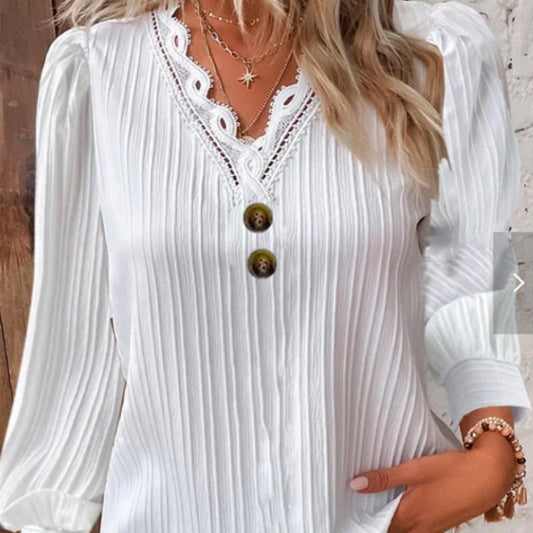 Undershirt Women's Long-sleeved V-neck Top $41.19 Dana Fashion Color: White Size: L Women's clothing Product information: Fabric name: Polyester Color: White Main fabric composition: Polyester (polyester fiber) Size: S,M,L,XL,XXL Version: Regular Length: