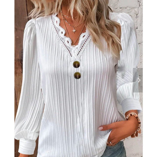 Undershirt Women's Long-sleeved V-neck Top $41.19 Dana Fashion Color: White Size: L Women's clothing Product information: Fabric name: Polyester Color: White Main fabric composition: Polyester (polyester fiber) Size: S,M,L,XL,XXL Version: Regular Length: