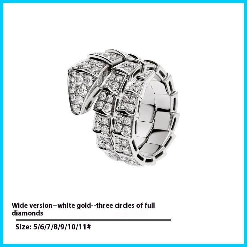 Unisex Light Luxury Minority Three Circles Snake Bone Couple Couple Rings $45.00 Dana Fashion Color: White Gold Color Size: No 10 Women's Accessories Product information: Type: Ring, ring Treatment Process: Electroplating Style: snake ring Material: Silve