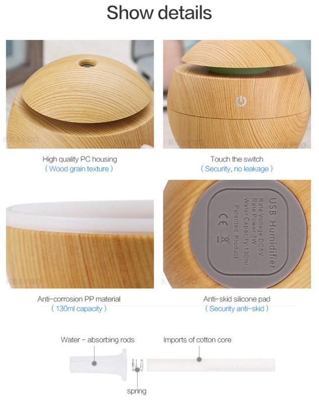 USB Aroma Essential Oil Ultrasonic Cold Steam Diffuser Air Humidifier Purifier 7 Color Change LED Night Light for Home Office $25.00 Dana Fashion Color: 1 Dark wood Beauty Tools Overview: Why you need this small USB Ultrasonic Humidifier? Make your home s