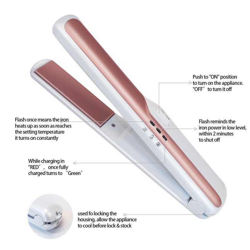 USB wireless charging hair straightener $47.76 Dana Fashion Color: Black Beauty Tools Product Category: Hair Straightener Applicable hair: wet and dry Heat conductor material: tourmaline ceramic Diameter of heat conductor: 15mm or less Best modeling time: