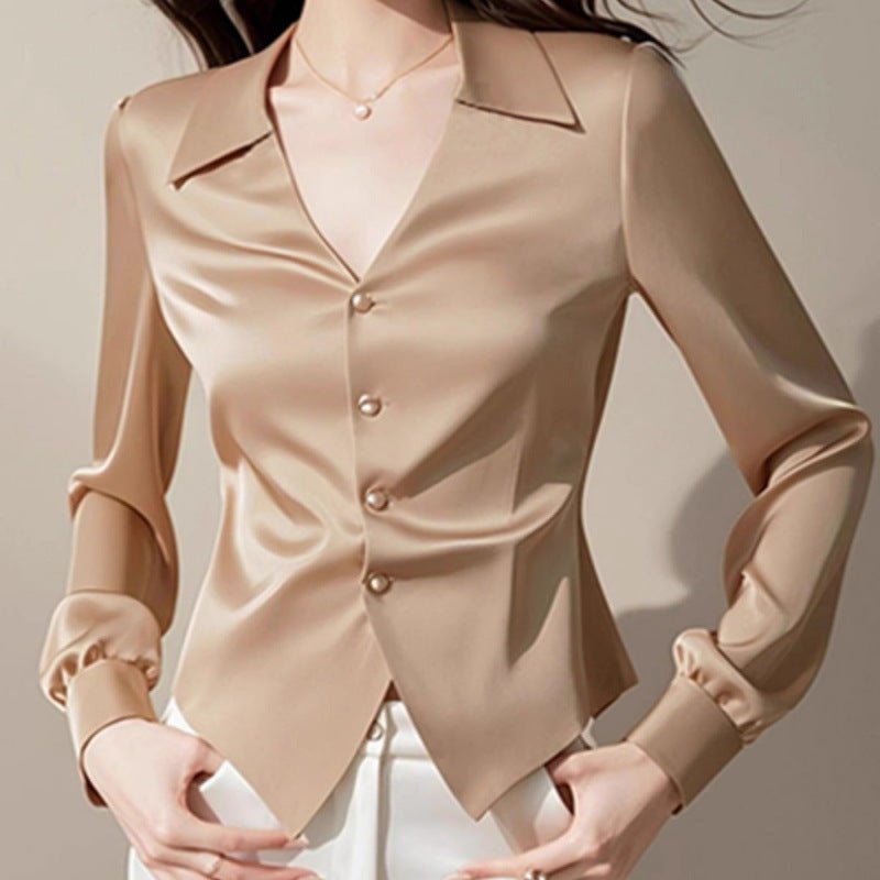 V - neck Long Sleeve Waist Trimming Shirt WomenDana FashionDana FashionV - neck Long Sleeve Waist Trimming Shirt Women