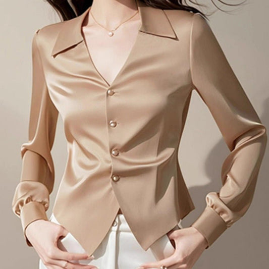 V - neck Long Sleeve Waist Trimming Shirt WomenDana FashionDana FashionV - neck Long Sleeve Waist Trimming Shirt Women