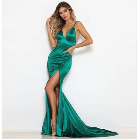 V-neck Split Banquet Evening Company Annual Meeting Dress $169.50 Dana Fashion Color: Green size: US10 Women's clothing Product information: Fabric name: Polyester Applicable scenario: company annual meeting Color: green, color remarks Sleeve type: sleeve