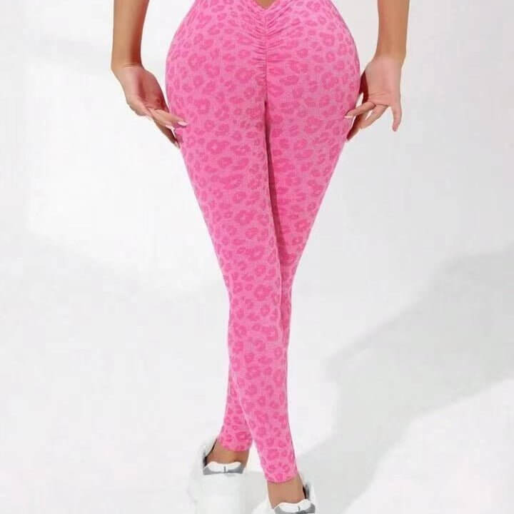 V Waist Double Hip Lifting Leopard Print Yoga Pants Women $32.50 Dana Fashion Color: Gray Size: L Women's clothing Product information: Color: gray, Rose, pink Size: S,M,L Lining ingredient content: 90 Applicable scenarios: running, fitness and bodybuildi