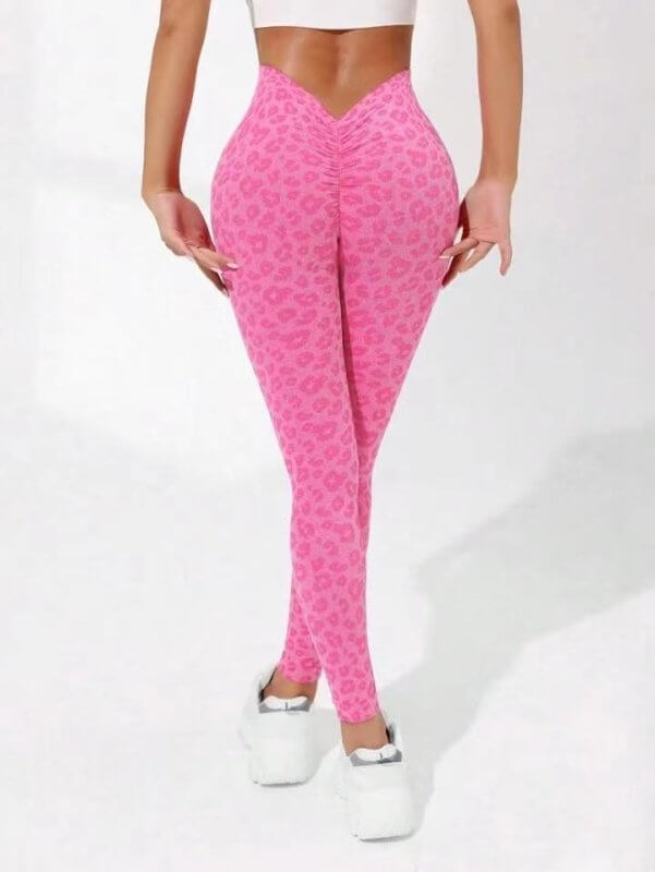 V Waist Double Hip Lifting Leopard Print Yoga Pants Women $32.50 Dana Fashion Color: Rose Red Size: L Women's clothing Product information: Color: gray, Rose, pink Size: S,M,L Lining ingredient content: 90 Applicable scenarios: running, fitness and bodybu
