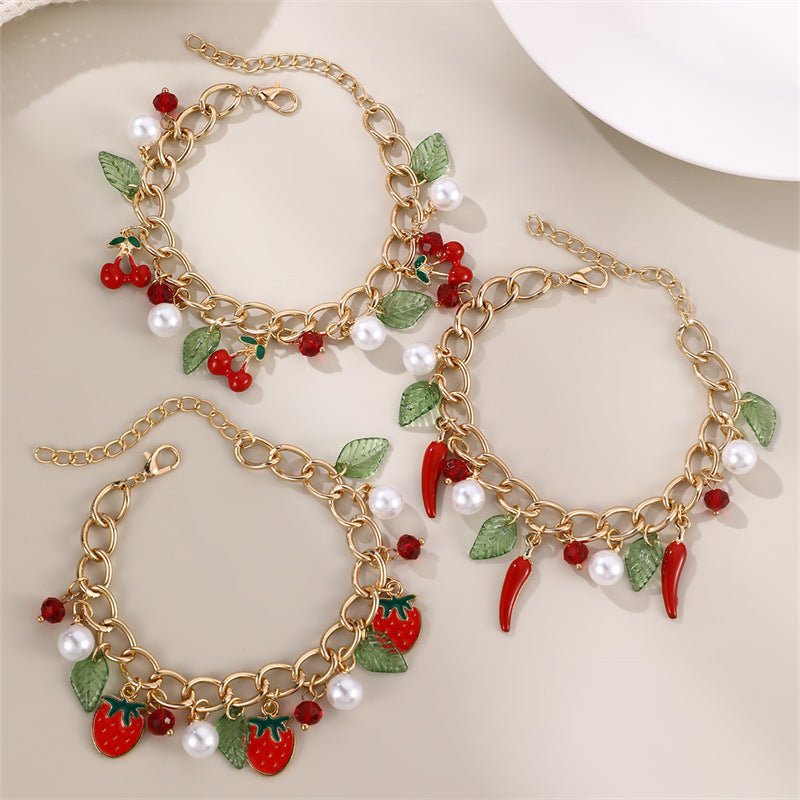 Valentine's Day Bracelet Red Accessories Cherry Bracelet $13.83 Dana Fashion Color: BZ2160caomei Women's Accessories Product information: Processing Technology: manual Color: BZ2160lajiao,BZ2160yingtao,BZ2160caomei Applicable population: Female Material: