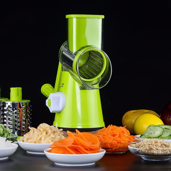 Vegetable Cutter Round Mandoline Slicer Potato Julienne Carrot Grater Cheese $35.50 Dana Fashion Color: Green warehouse: China Dana's Kitchen Overview: - Constructed with ABS, AS, rubber and stainless steel materials,environmental friendly, non-toxic and