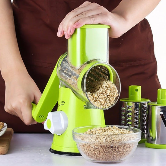 Vegetable Cutter Round Mandoline Slicer Potato Julienne Carrot Grater Cheese $35.50 Dana Fashion Color: Blue green warehouse: China Dana's Kitchen Overview: - Constructed with ABS, AS, rubber and stainless steel materials,environmental friendly, non-toxic