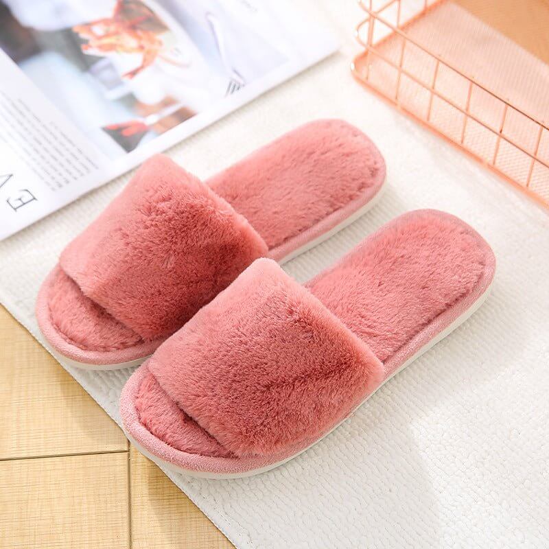 Velvet Women's Cotton Slippers Home Indoor Non-slip $25.90 Dana Fashion Color: Leather Red Size: 36to37 Women's shoes Product information: Pattern: solid color Inner material: artificial wool Color: wine red imitation rabbit fur opening], pink [imitation