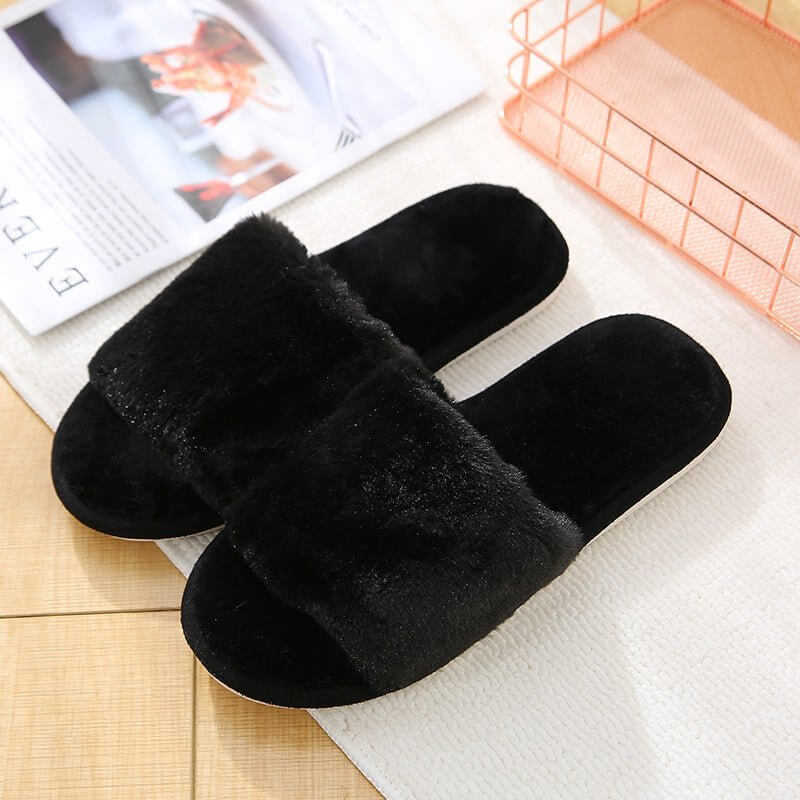 Velvet Women's Cotton Slippers Home Indoor Non-slip $25.90 Dana Fashion Color: Black Size: 36to37 Women's shoes Product information: Pattern: solid color Inner material: artificial wool Color: wine red imitation rabbit fur opening], pink [imitation rabbit