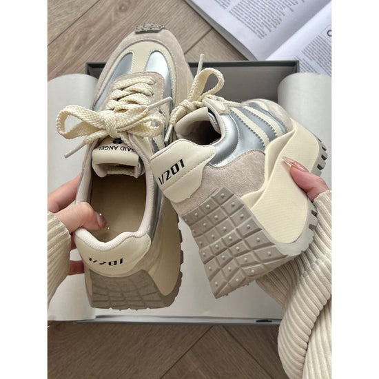Versatile Platform Thick Bottom Shoes Retro Women's Dad Shoes $89.50 Dana Fashion Color: Silver Size: 35 Women's shoes Product information: Pattern: color matching Lining material: PU Color: khaki, silver, khaki [upgraded version], silver [upgraded versio