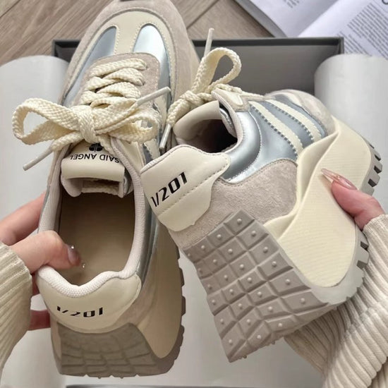 Versatile Platform Thick Bottom Shoes Retro Women's Dad Shoes $89.50 Dana Fashion Color: Khaki Upgraded Version Size: 35 Women's shoes Product information: Pattern: color matching Lining material: PU Color: khaki, silver, khaki [upgraded version], silver