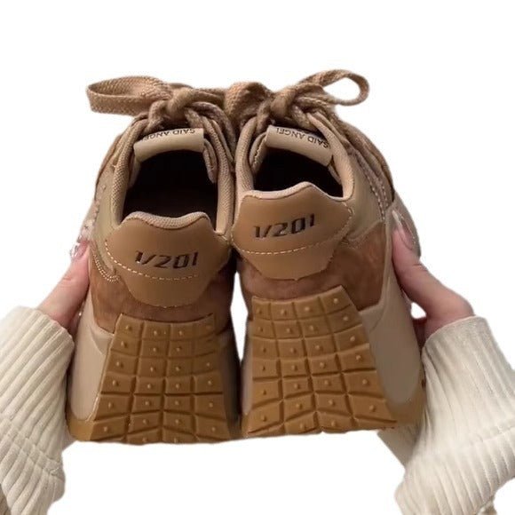 Versatile Platform Thick Bottom Shoes Retro Women's Dad Shoes $89.50 Dana Fashion Color: Khaki Upgraded Version Size: 35 Women's shoes Product information: Pattern: color matching Lining material: PU Color: khaki, silver, khaki [upgraded version], silver