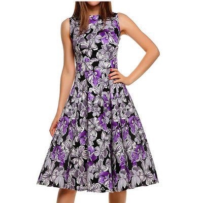 Vintage print dress $40.50 Dana Fashion Color: Lily purple Size: 2XL Women's clothing Style: OL commute Pattern: Print Process: Printing / Printing Origin: Dongguan Style: Basic Combination form: single piece Skirt length: mid skirt Skirt type: princess d