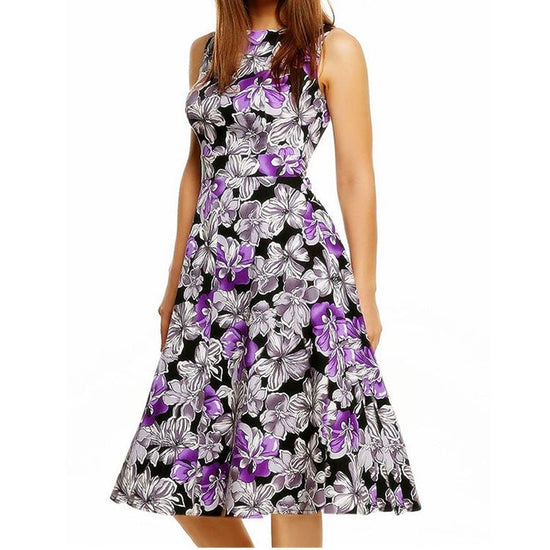 Vintage print dress $40.50 Dana Fashion Color: Lily purple Size: 2XL Women's clothing Style: OL commute Pattern: Print Process: Printing / Printing Origin: Dongguan Style: Basic Combination form: single piece Skirt length: mid skirt Skirt type: princess d