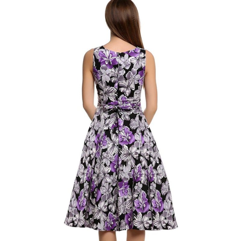 Vintage print dress $40.50 Dana Fashion Color: Lily purple Size: 2XL Women's clothing Style: OL commute Pattern: Print Process: Printing / Printing Origin: Dongguan Style: Basic Combination form: single piece Skirt length: mid skirt Skirt type: princess d
