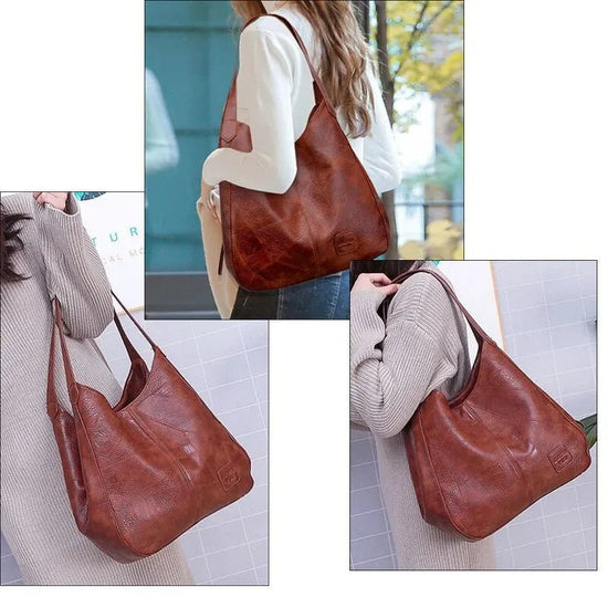 Vintage Women's Bag Leather Large Capacity Marble Grain Women's Shoulder Bag Daily Commuter Handbag Shopping $49.50 Dana Fashion Color: Black Women's Bags Material: Genuine Leather Color: black ,brown Size: 33*32*12cm Weight: about 400g Packing include: 1