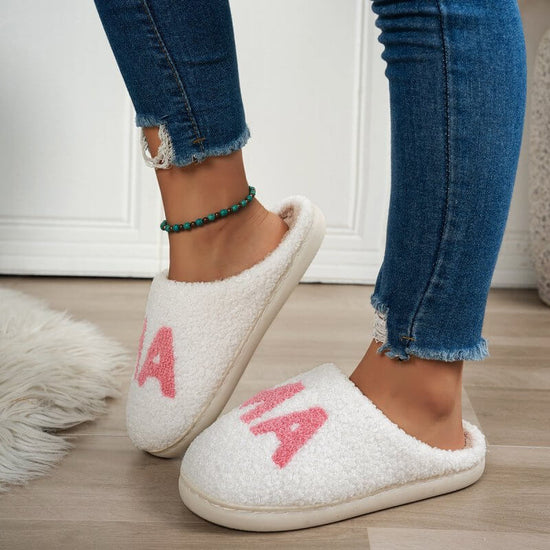 Warm And Cozy MAMA Christmas Gift Plush Cotton Slippers Thick Non-Slip Sole Indoor Slippers Shoes $69.50 Dana Fashion Color: White Size: 38to39 Women's shoes Overview: Unique design, stylish and beautiful. Good material, comfortable wear. Product informat