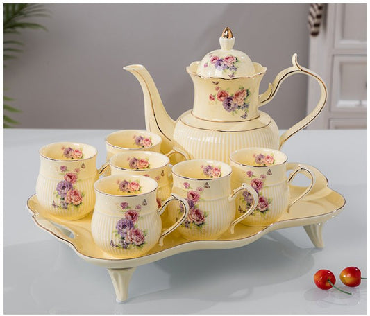 Water Set Ceramic Ware Household Light Luxury $125.99 Dana Fashion Color: Palace No. 2Yellow Swan Dana's Kitchen Product information: Material: Ceramic Plastic: PP Style: Nordic style Scope of application: beverages Craft: Glacier pattern Packing list: Ce