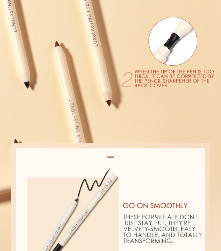 Waterproof eyeliner without smudge $39.00 Dana Fashion Style: Fairy dust makeup Product Details: 1. The back cover can be used to curl directly. 2. When the tip of the pen is too thick, it can be corrected with the pencil sharpener on the back cover. Poin