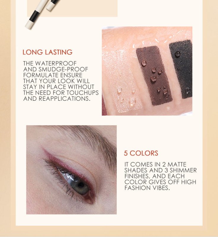 Waterproof eyeliner without smudge $39.00 Dana Fashion Style: Fairy dust makeup Product Details: 1. The back cover can be used to curl directly. 2. When the tip of the pen is too thick, it can be corrected with the pencil sharpener on the back cover. Poin