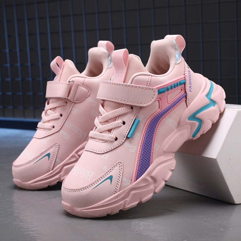 Waterproof Leather Girls Casual Sneaker $35.50 Dana Fashion Color: Black And Red Cotton size: 27 Women's shoes Product information: Pattern: Letters Thickness: ordinary thickness Applicable site: hard ground Color: pink leather surface, pink cotton, black