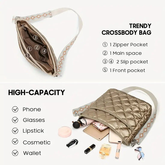 Waterproof Nylon Crossbody Bag Outdoor Waterproof Multi-purpose Package $24.99 Dana Fashion Color: Black Women's Bags Product information: Lining texture: Polyester Applicable scenario: leisure travel Color: gold (in stock), Black (in stock) Outer bag typ