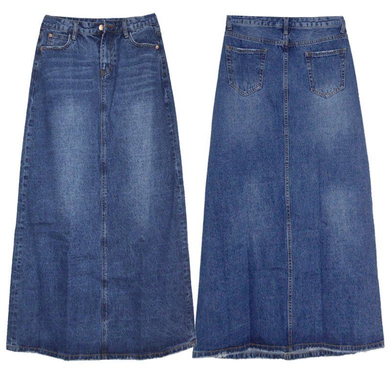 Wear Frayed Long Skirts Women's Long Skirts Denim Skirts $149.90 Dana Fashion Color: Blue Size: 2XL Women's clothing Product Information: Style: all-match Pattern: plain Process: hand-worn Skirt type: A-line skirt Skirt length: short skirt Popular element