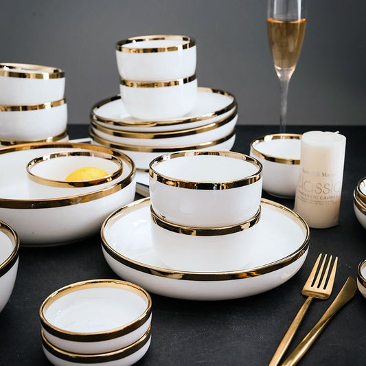 Wedding Gifts Home Bowls And Plates $42.63 Dana Fashion style: A Dana's Kitchen Product information: Material: Porcelain Pattern: gold trim Style: American Bowl diameter: 4.5 inches Color classification: A platinum 8 inch shallow dish B platinum 8 inch de