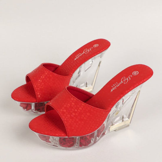 Wedge 10CM Nightclub High Heels Women's Crystal Bottom $59.90 Dana Fashion Color: Pink Size: 34 Women's shoes Product information: Lining material: Microfiber Toe holder shape: round head Color: red, pink Shoe Upper material: PU Size: 34, 35, 36, 37, 38,