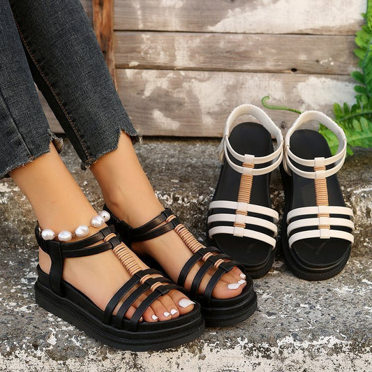 Wedge Platform Increased Plus Size Size 43 Sandals $50.11 Dana Fashion Color: Black Size: 35 Women's shoes Product information: Lining material: PU Toe holder shape: Pointed Color: black, white Shoe Upper material: First layer cowhide Size: 35,36,37,38,39