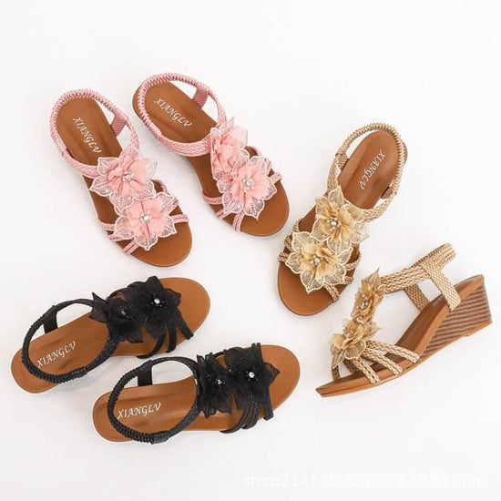 Wedge Roman Bohemian Retro Flower Vacation Sandals $45.50 Dana Fashion Color: Apricot Size: 36 Women's shoes Product information: Pattern: solid color Lining material: Leather Color: black, pink, apricot Upper height: low top Processing Method: Crazy Hors
