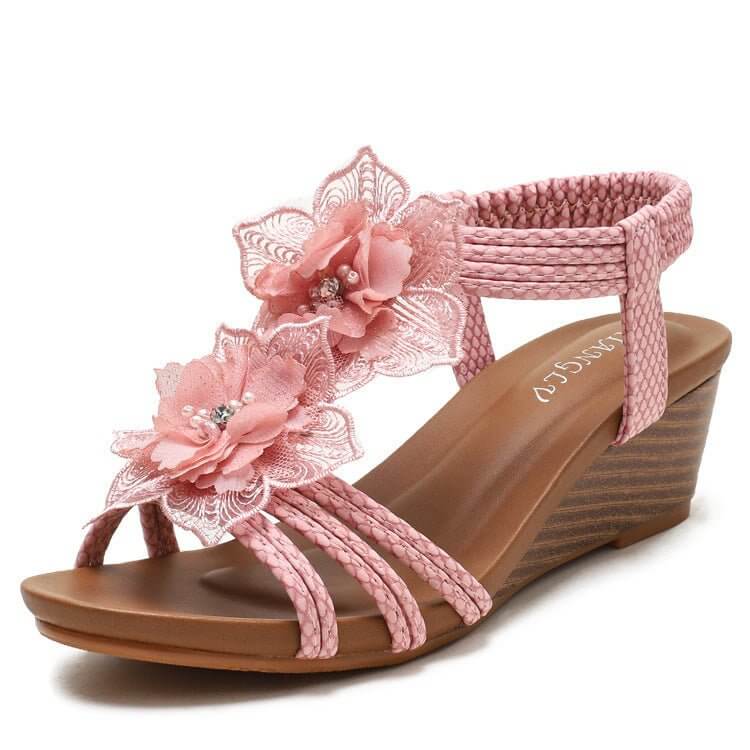 Wedge Roman Bohemian Retro Flower Vacation Sandals $45.50 Dana Fashion Color: Pink Size: 36 Women's shoes Product information: Pattern: solid color Lining material: Leather Color: black, pink, apricot Upper height: low top Processing Method: Crazy Horse L
