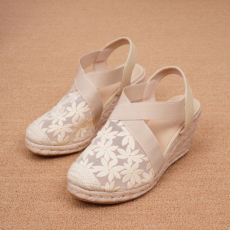 Wedge Straw Mesh Embroidered Retro Women's Fashion Shoes $53.91 Dana Fashion Color: Apricot Size: 36 Women's shoes Product information: Lining material: PU Toe holder shape: round head Color: Apricot Shoe Upper material: pu Size: 36,37,38,39,40,41,42,43,4