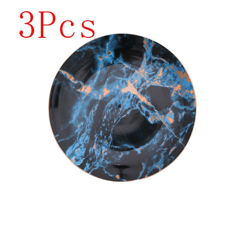 Western steak plate $126.43 Dana Fashion Color: Blue 3pcs Size: 10 inches Dana's Kitchen Material: Ceramic Process: high temperature firing + gold