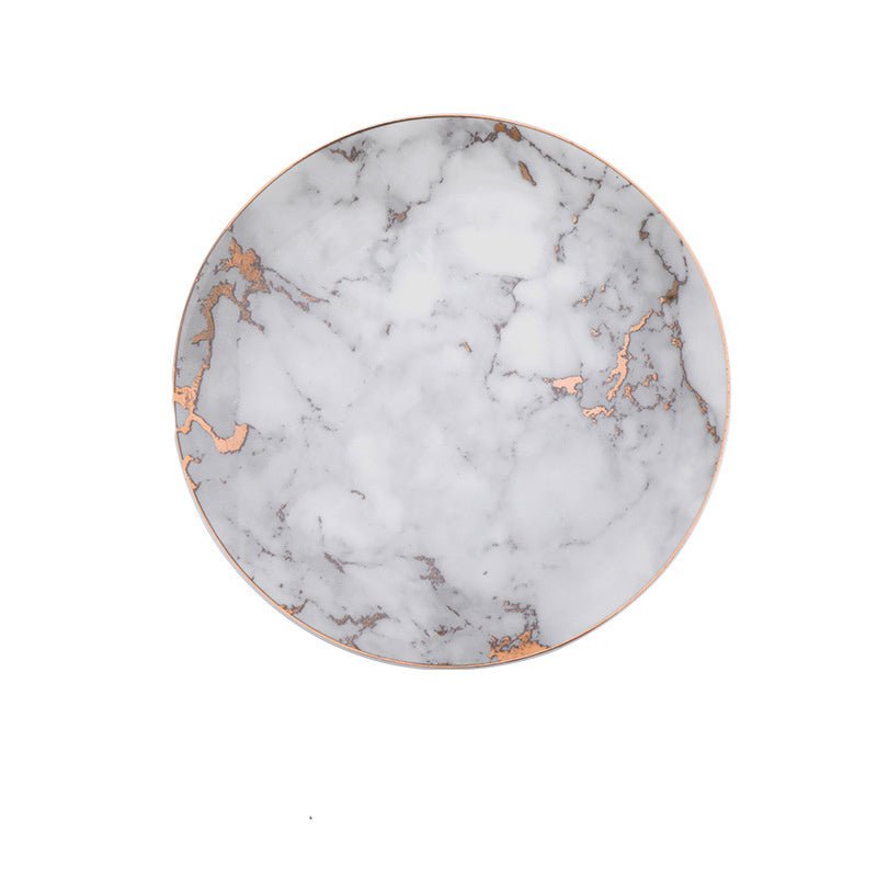 Western steak plate $57.61 Dana Fashion Color: Light grey Size: 10 inches Dana's Kitchen Material: Ceramic Process: high temperature firing + gold