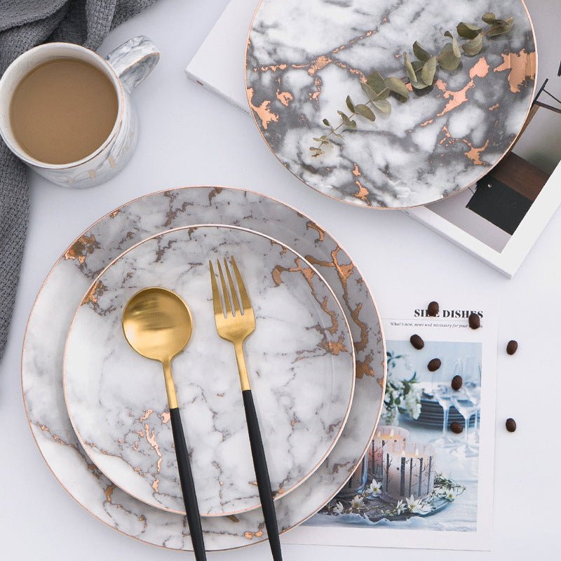 Western steak plate $141.17 Dana Fashion Color: Black 3pcs Size: 10 inches Dana's Kitchen Material: Ceramic Process: high temperature firing + gold
