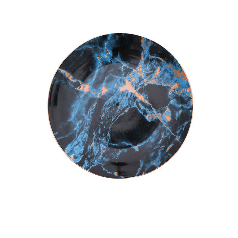 Western steak plate $57.61 Dana Fashion Color: Blue Size: 10 inches Dana's Kitchen Material: Ceramic Process: high temperature firing + gold