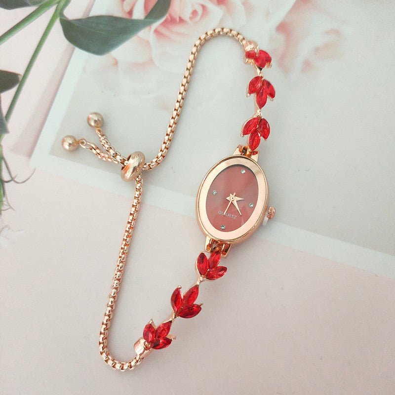 Wheat Diamond Women's Watch Free Adjustment Pull-out Women's $14.47 Dana Fashion Color: Red Women's Accessories Product information: Color: green, red, silver, gold, black, pink, purple, blue Thickness: 7mm Applicable people: Female Movement type: Quartz