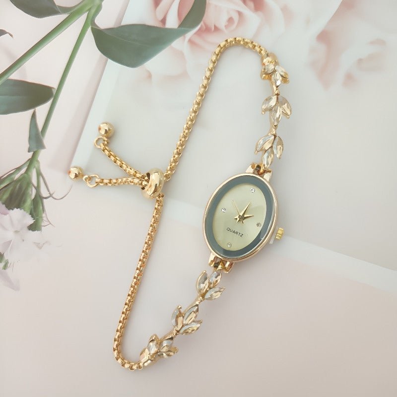 Wheat Diamond Women's Watch Free Adjustment Pull-out Women's $14.47 Dana Fashion Color: Gold Women's Accessories Product information: Color: green, red, silver, gold, black, pink, purple, blue Thickness: 7mm Applicable people: Female Movement type: Quartz
