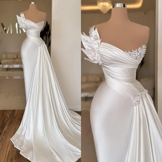 White Graceful Satin Simple Lightweight Wedding Dress Long DressDana FashionDana Fashion{{ product_title Women's clothing }} - Dana Fashion