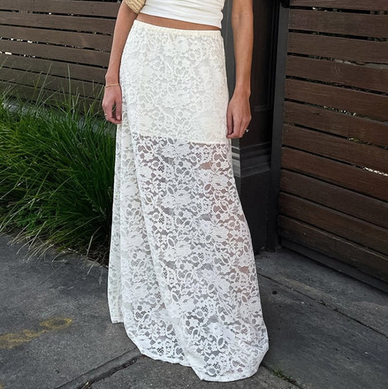 White Lace Hollow Out See-through Skirt $45.50 Dana Fashion Color: White Size: L Women's clothing Product information: Fabric name: Nylon Color: White Size: S,M,L Skirt length: long skirt Popular elements: hollow out Craft: collage/stitching (Unit: cm) Si