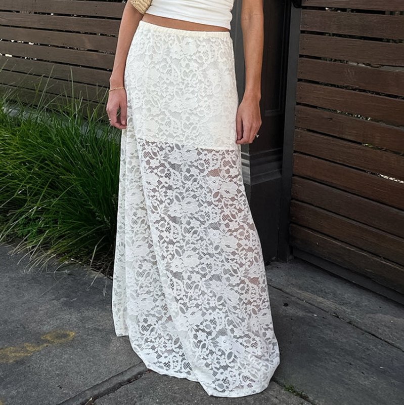 White Lace Hollow Out See-through Skirt $45.50 Dana Fashion Color: White Size: L Women's clothing Product information: Fabric name: Nylon Color: White Size: S,M,L Skirt length: long skirt Popular elements: hollow out Craft: collage/stitching (Unit: cm) Si