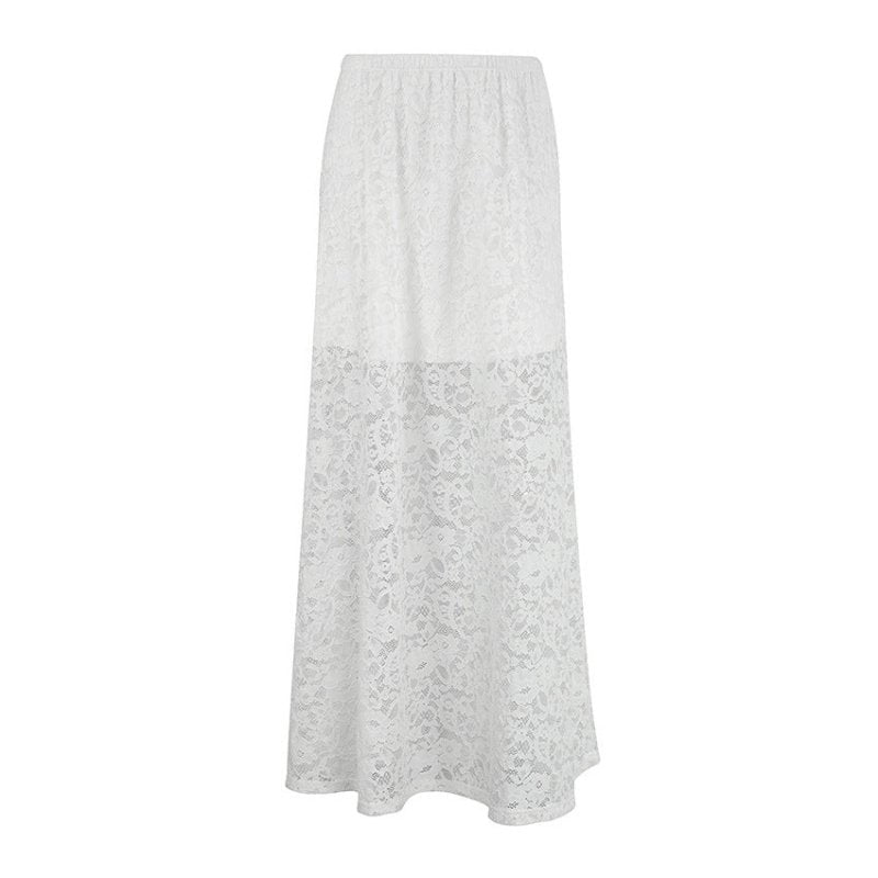 White Lace Hollow Out See-through Skirt $45.50 Dana Fashion Color: White Size: L Women's clothing Product information: Fabric name: Nylon Color: White Size: S,M,L Skirt length: long skirt Popular elements: hollow out Craft: collage/stitching (Unit: cm) Si